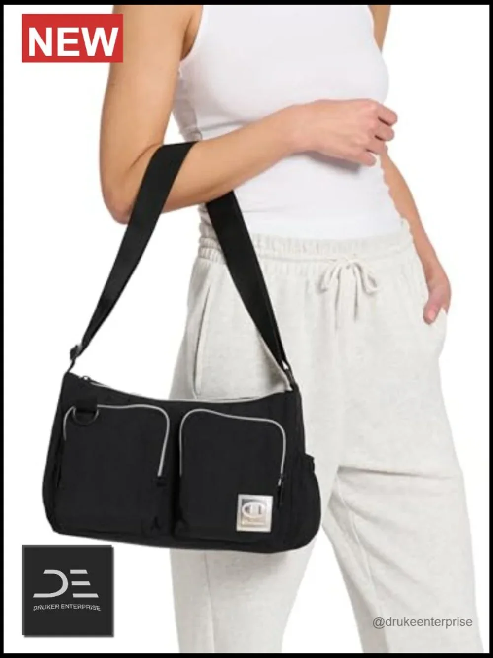 Small Messenger Bag Crinkle Nylon Adjustable Strap Water Bottle Pocket Work